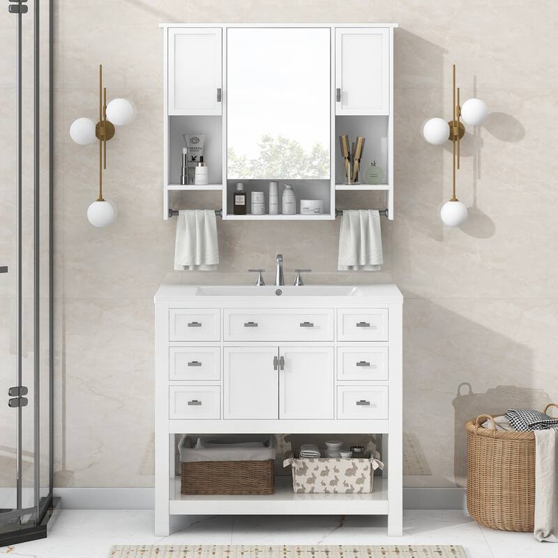 Bathroom Vanity with Top Sink,Mirror Cabinet with Towels Bar