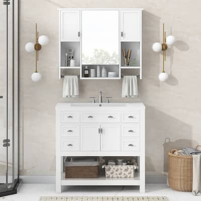 Bathroom Vanity with Top Sink,Mirror Cabinet with Towels Bar