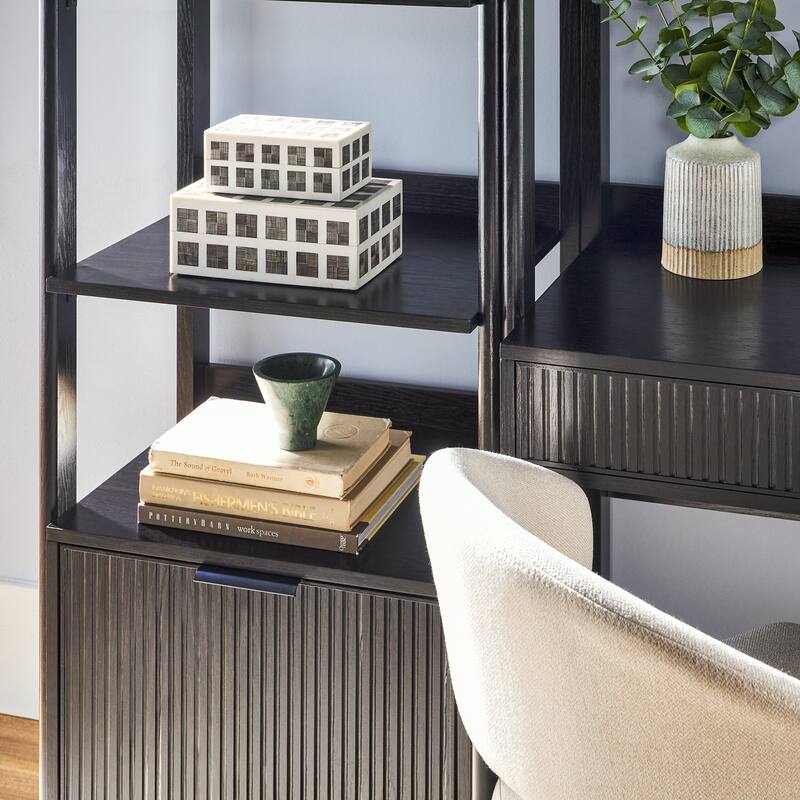 Walker Edison Hutch Desk with 2 Narrow Bookcases