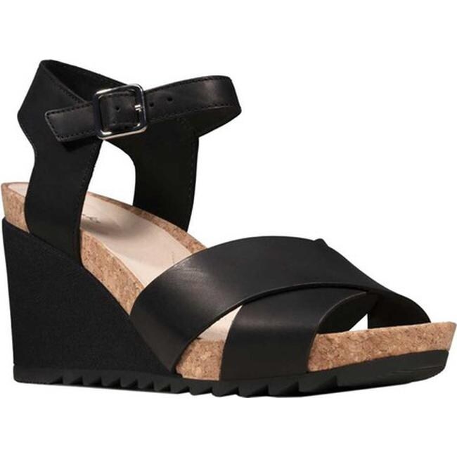 clarks wedge sandals black