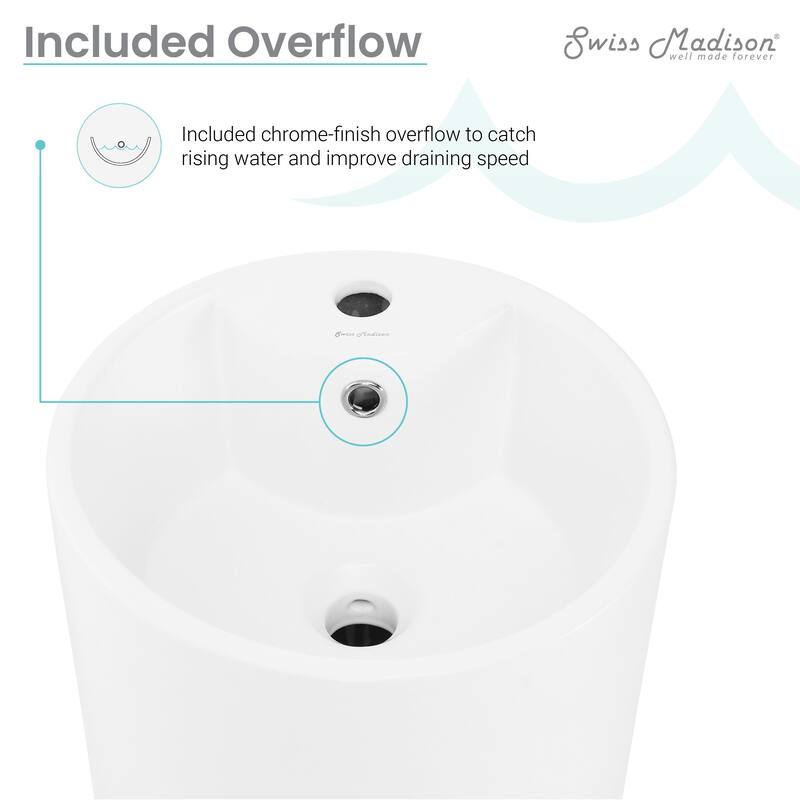 Trocadero Circular Basin Pedestal Sink In Matte White - 15.75" x 15.75" 33.45"