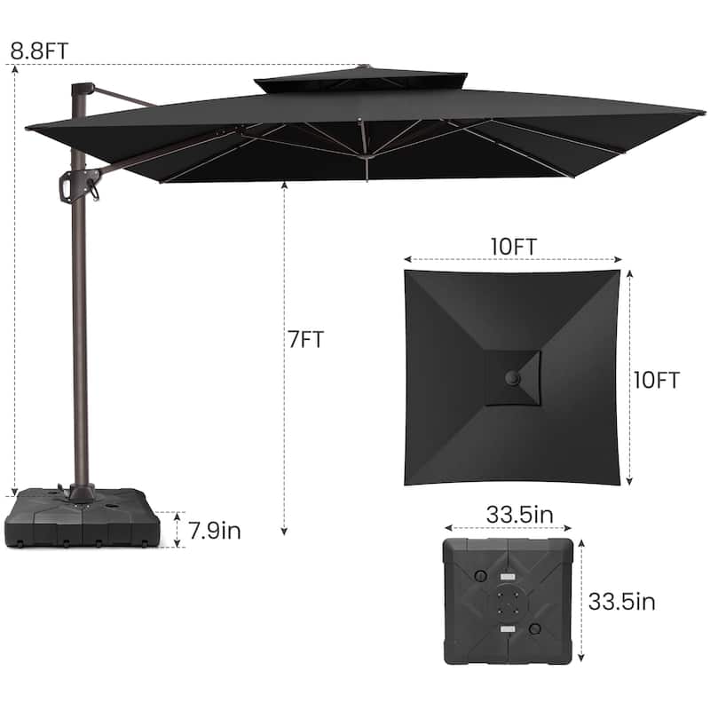 Outdoor 10FT Square Adjustable Offset Cantilever Patio Umbrella with Base
