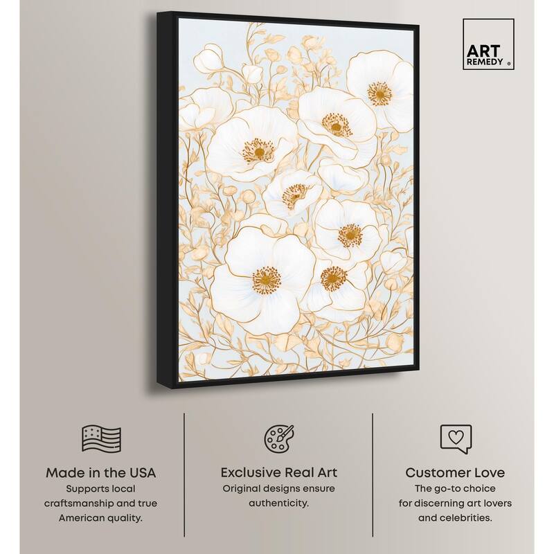 White and Gold Poppies I Canvas by Art Remedy