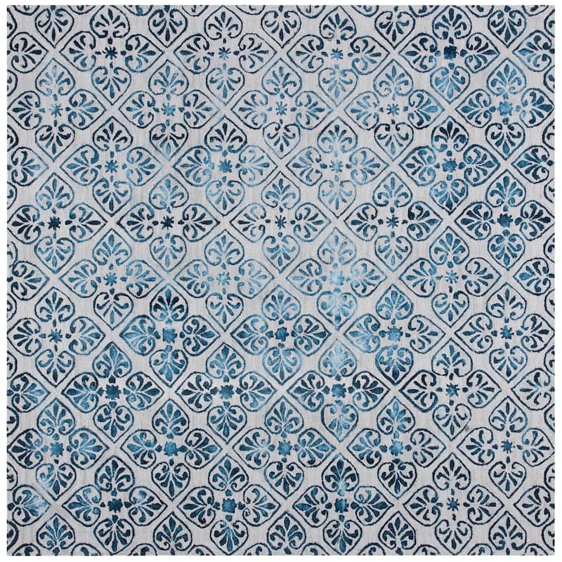 SAFAVIEH Handmade Dip Dye Sholeh Watercolor Vintage Boho Wool - 7' x 7' Square - Grey/Charcoal - Runner/Square