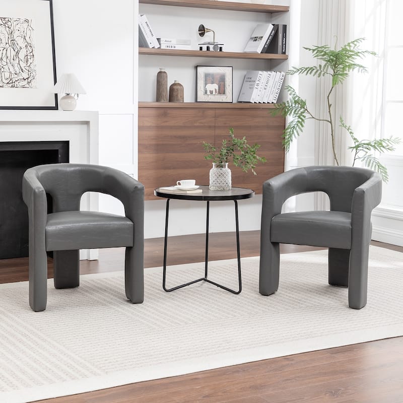 SEYNAR Modern Glam PU Leather Upholstered Dining Chair, Open-Back Accent Chair Set of 2 - Grey