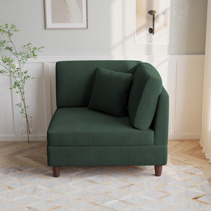Corduroy Accent Chair with Ottoman Modular Couch Sectional Sofa - Armchair - Hunter Green/Right Facing