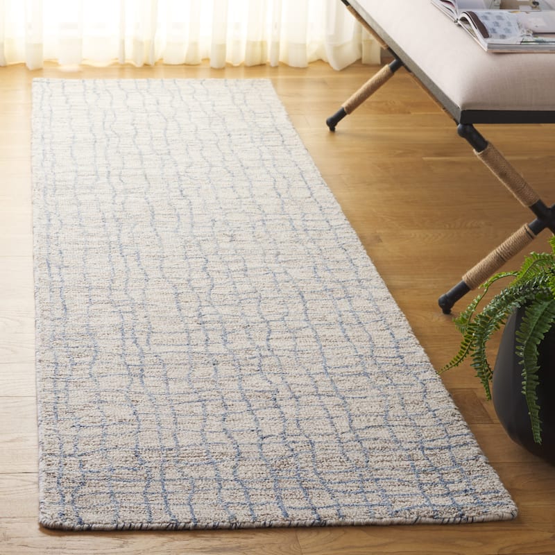 SAFAVIEH Handmade Abstract Helgrid Modern & Contemporary Wool Rug - 2'3" x 8' Runner - Ivory/Light Blue