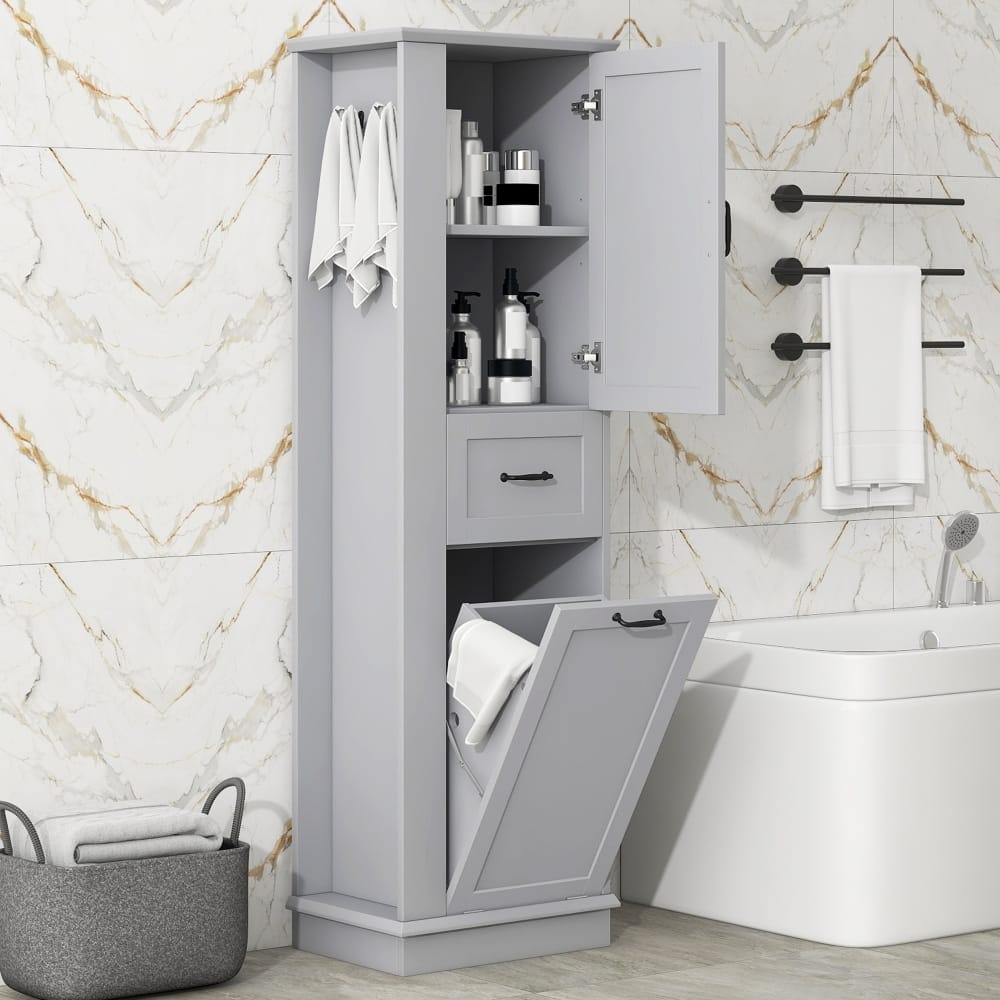 67.8 in.H Modern Tall Storage Cabinet with Tilt-Out Compartment and Adjustable Shelves for Bathroom and Home Organization
