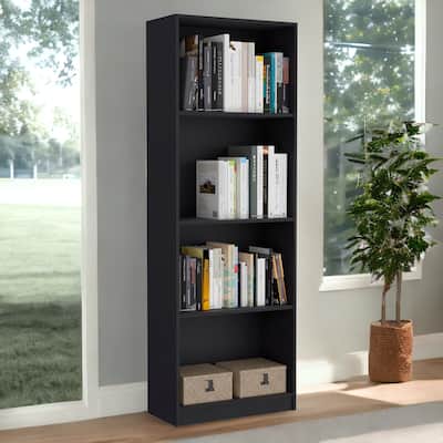 71" Black Five Tier Bookcase with Four doors