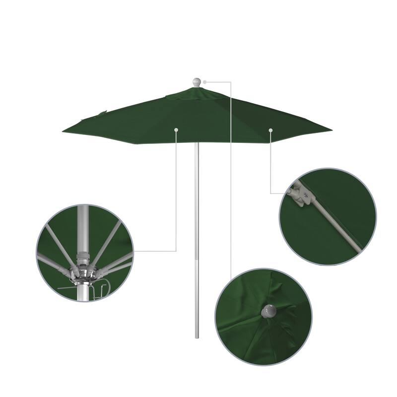 California Umbrella 7.5' Rd. Aluminum Frame, Fiberglass Rib Market Umbrella, Push Open,Anodized Silver Finish, Pacifica Fabric