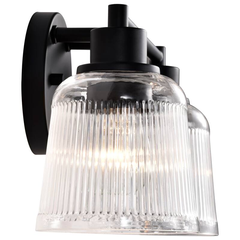 Grayson 2 Light Vanity Matte Black Finish Clear Ribbed Glass - Matte Black