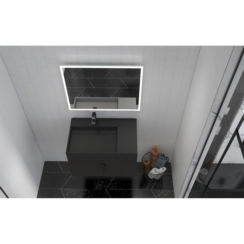 Amazon 30" Wall Mounted Bathroom Left Basin Vanity Set w/ Black Top