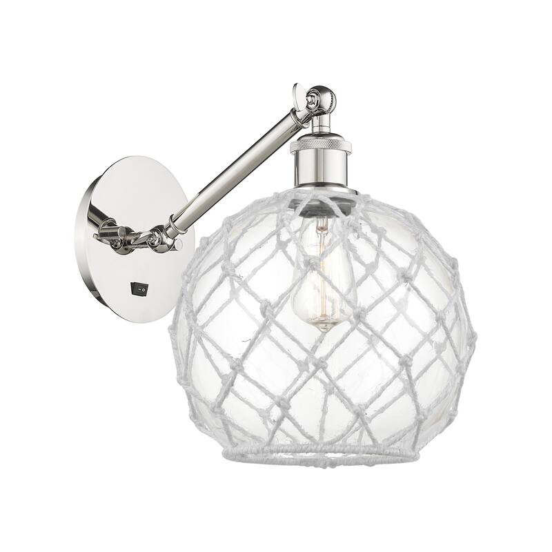 Innovations Lighting Endless Possibilities Ballston - Farmhouse Rope - 1 Light 10" Adjustable Sconce - Arm Adjusts Up and Down - Clear Glass with White Rope/Polished Nickel