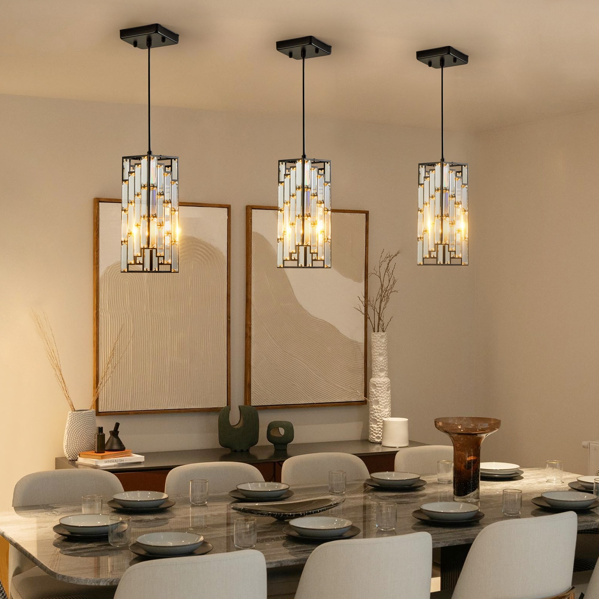 3-Light Modern LED Pendant Light – Crystal Chandelier For Kitchen Island, Dining Room, Hallway, Or Bedroom – Black Finish With G4 Bulbs