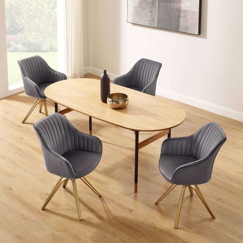 Art Leon Set of 2 Velvet Swivel Dining Chair with Golden Legs