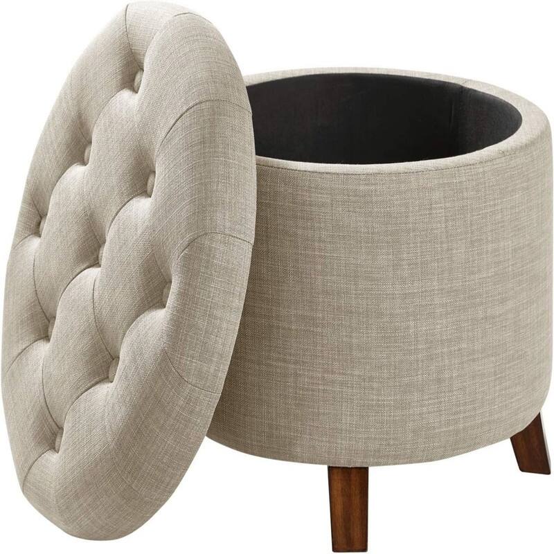 Upholstered Tufted Storage Round Ottomans