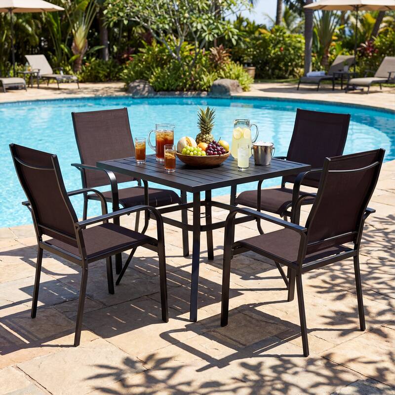 Gymax Patio Dining Chairs Set of 6 Stackable Outdoor Armchairs w/Metal
