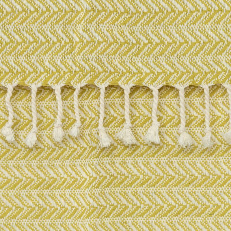 HomeRoots 50" X 60" Green Cotton Woven Chevron Throw Blanket with Fringe