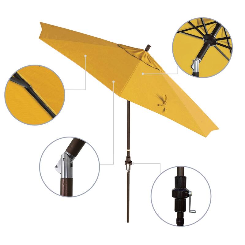 California Umbrella 9' Rd Golden State Series Patio Umbrella Bronze Aluminum Frame Crank Lift Collar Tilt Pacifica Pacific Blue