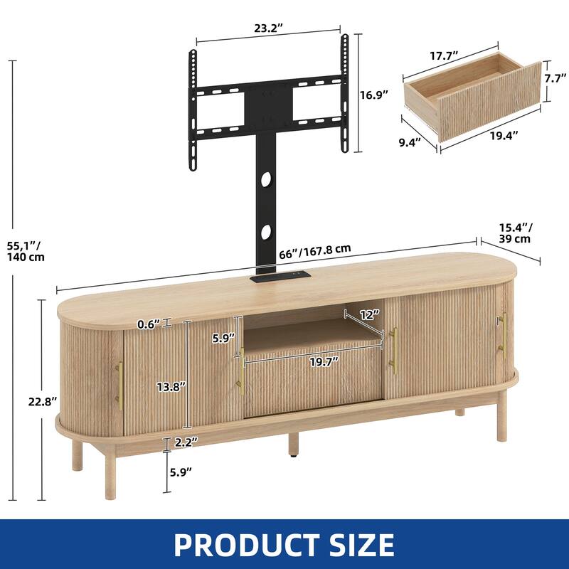 Moasis Mid-Century Modern TV Stand Fluted Entertainment Center with Mount and Drawer 2 Doors Storage Cabinets