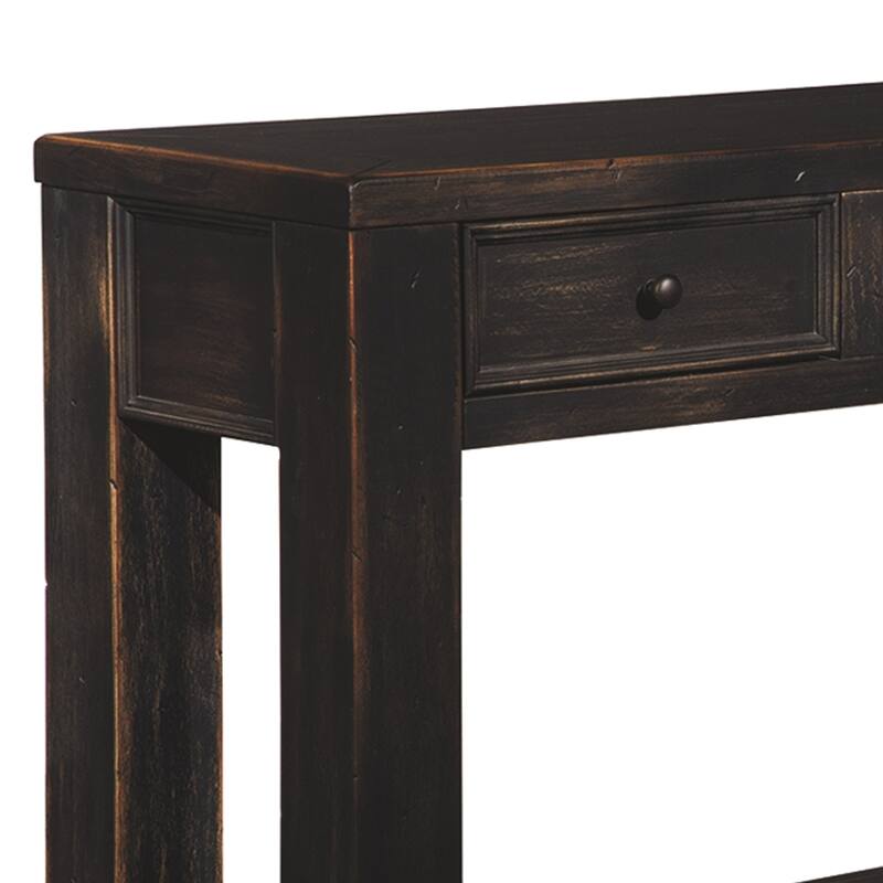 Wooden Sofa Table with Four Drawers and One Shelf, Weathered Black