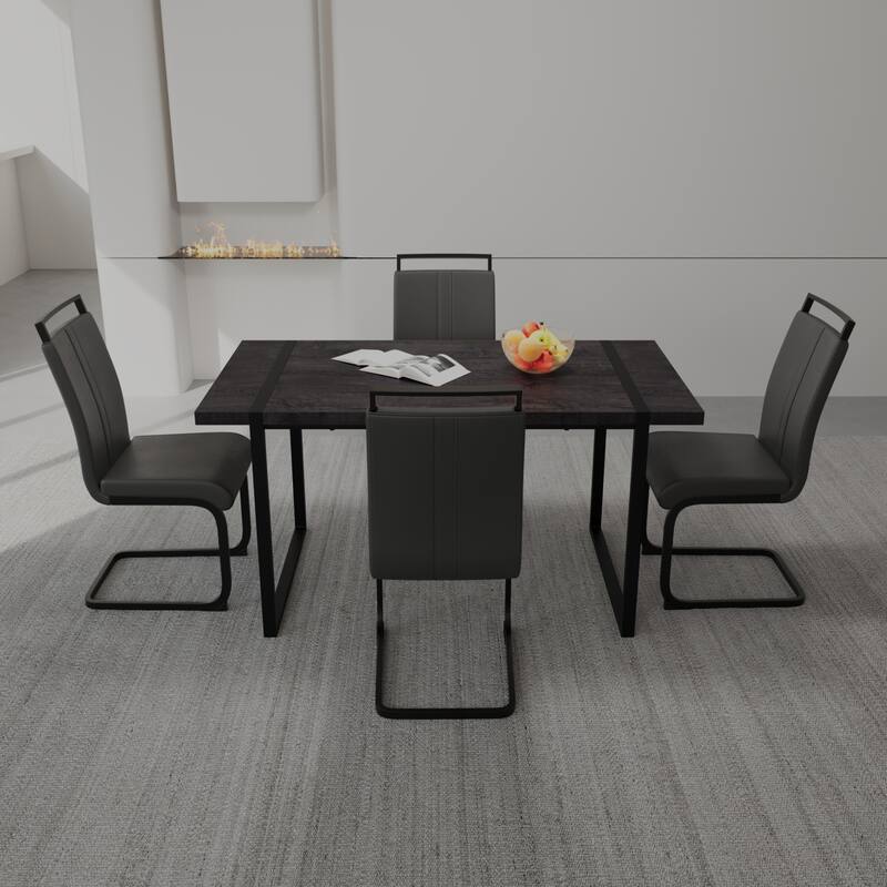Modern Dining Set with Rectangular MDF Black Table & High Back C-shaped Tube Chairs