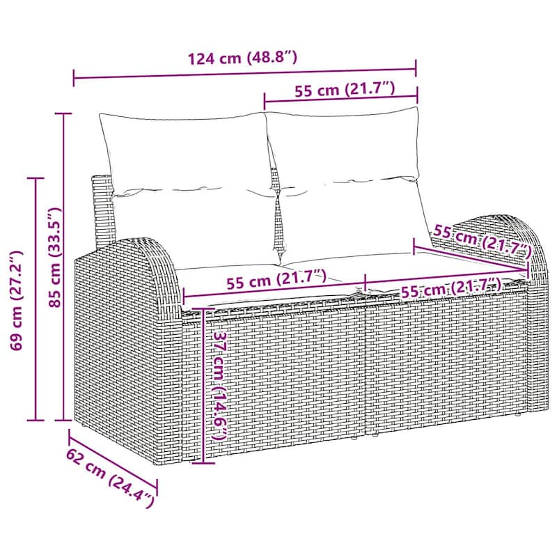 vidaXL 3 Garden Sofa Set with Cushions Black Poly Rattan - 70.5 x 24.4 x 27.2
