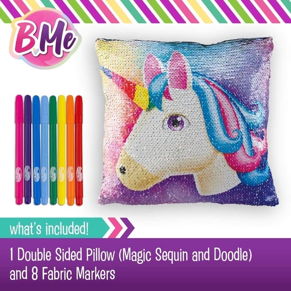 B Me Double Sided Reversible Sequin Unicorn Doodle Pillow For Kids