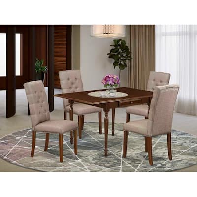 HomeStock 5-Pc Mahogany Finish Solid Wood Top - Rectangular Dining Room Set with Leaf - Seats 4