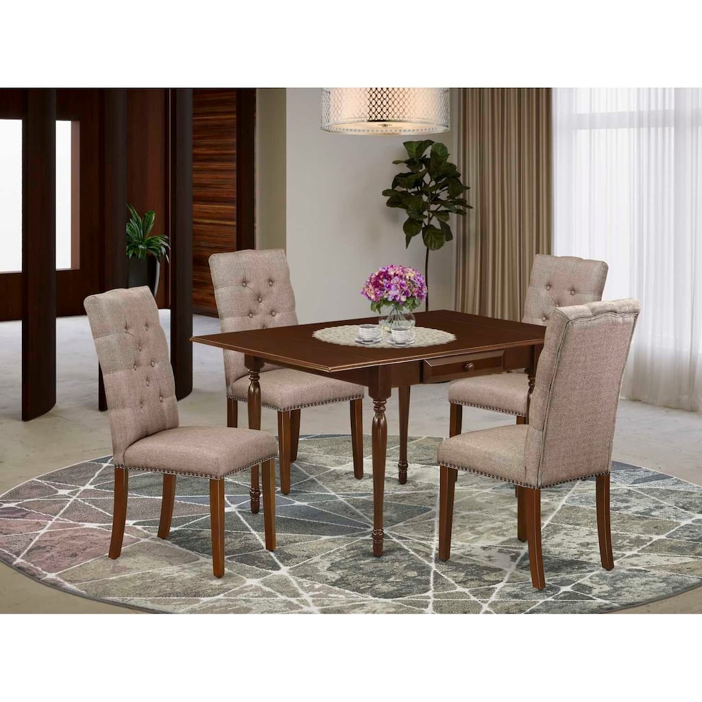 HomeStock 5-Pc Mahogany Finish Solid Wood Top - Rectangular Dining Room Set with Leaf - Seats 4