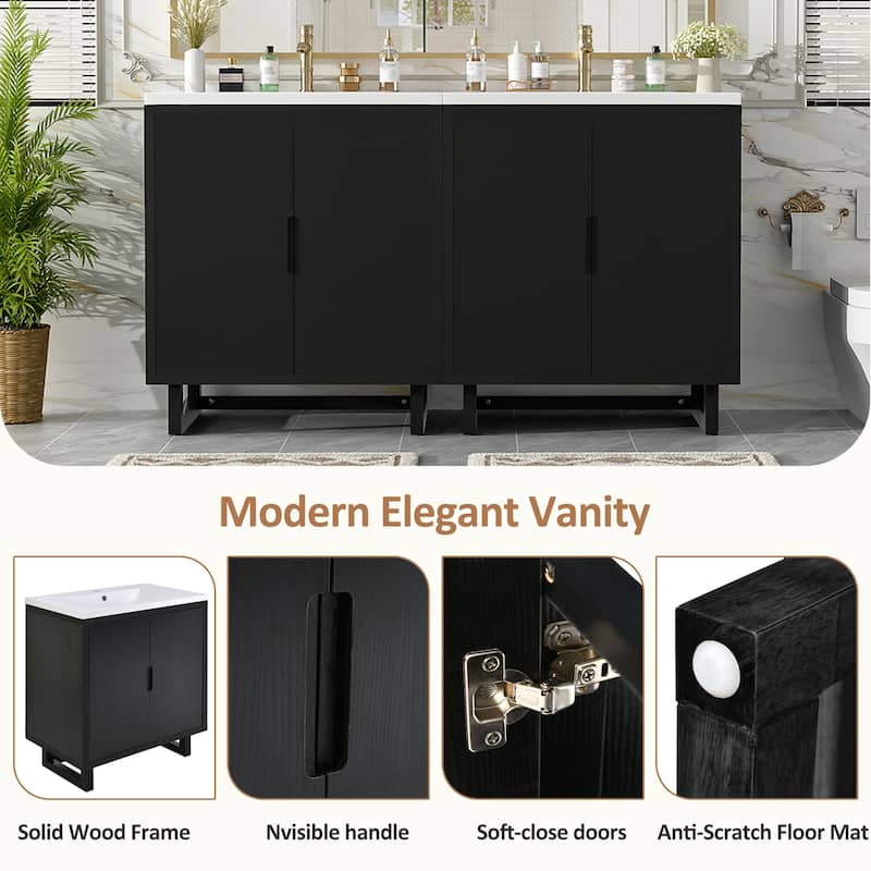 2-Piece Bathroom Vanity Set with Resin Sink, Freestanding Double Sink Bathroom Storage Cabinet, Solid Wood Frame