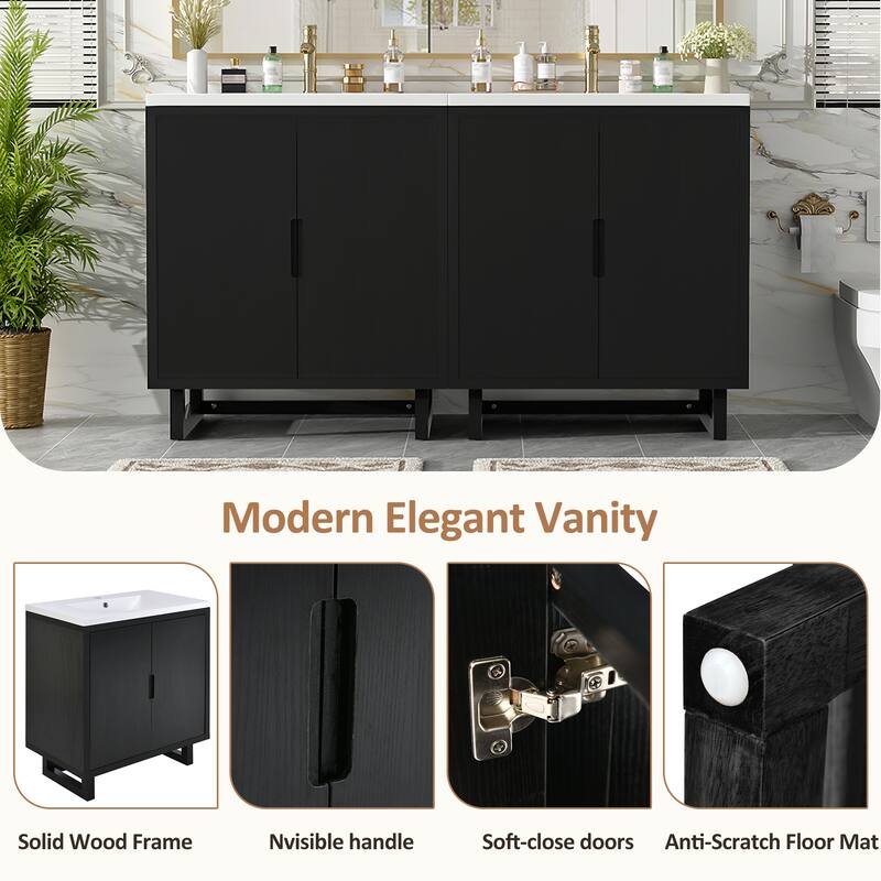 GDFStudio - Transitional Double Bathroom Vanity Set with Resin Sink, Soft Close Doors & Solid Wood Legs, Set of 2