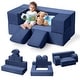 preview thumbnail 1 of 14, Kids Play Couch 6Pcs Modular Toddler Sofa for Playroom and Bedroom, Convertible Couch with Removable Cover（Grey ang Blue） Blue
