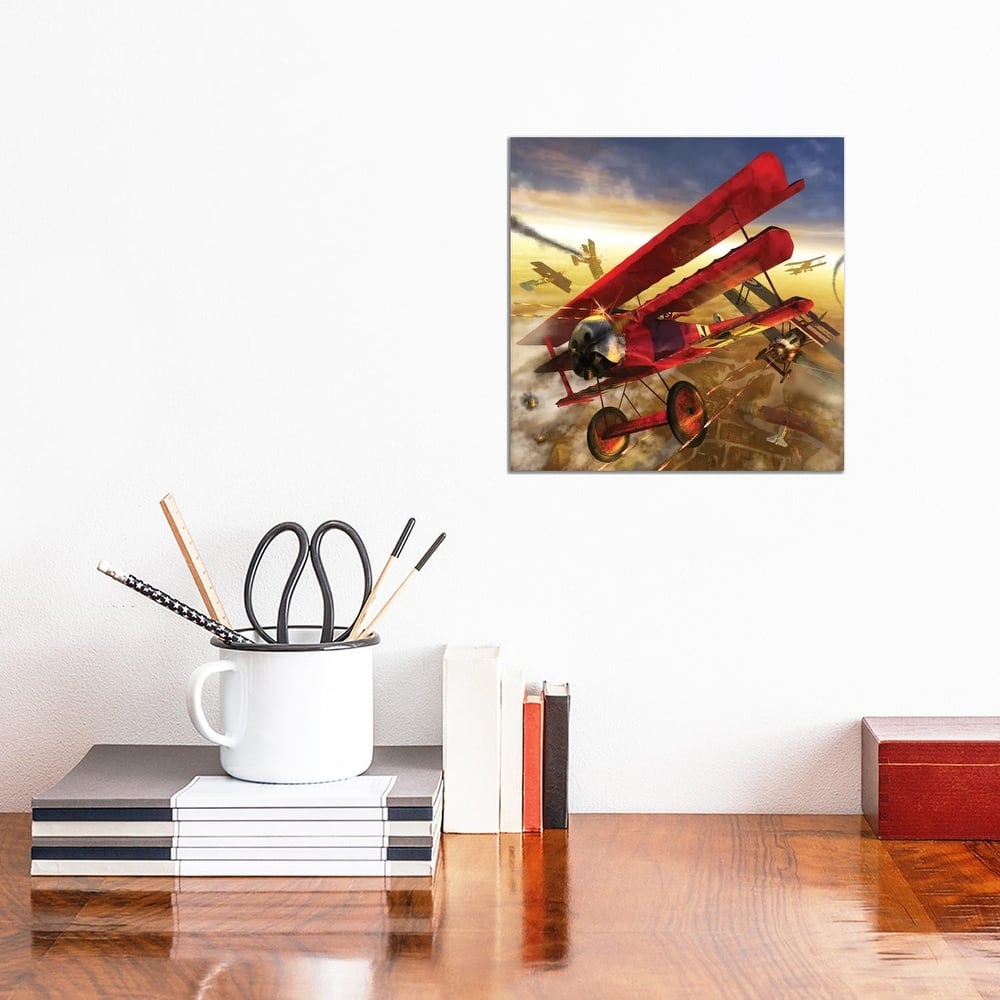 iCanvas "German Triple Wing Biplane The Red Baron, WWI Western Front Air Assault" by Kurt Miller Canvas Print