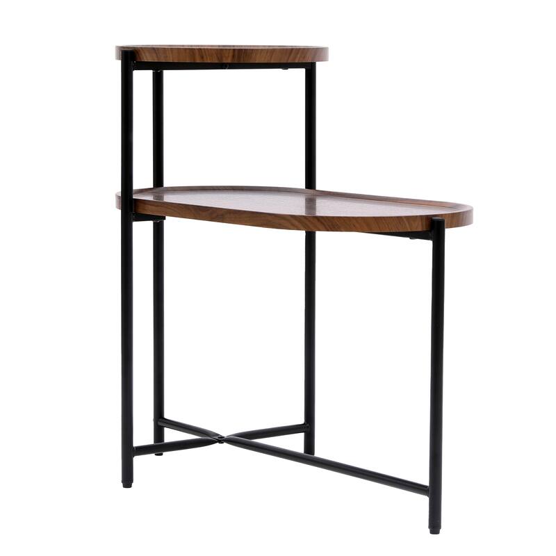 Small Coffee Table 2 Tier Modern Sofa Side Table with Wooden Storage Shelf Adjustable Table Legs, for Living Room Office