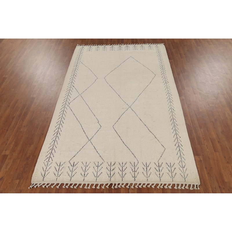 Ivory Moroccan Area Rug Handmade Wool Carpet - 5'11"x 9'4"