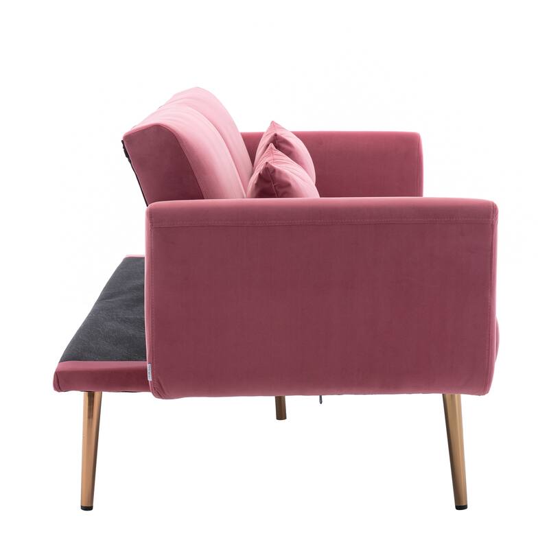 Velvet Cushion Upholstered Convertible Futon Sofa Bed for Compact