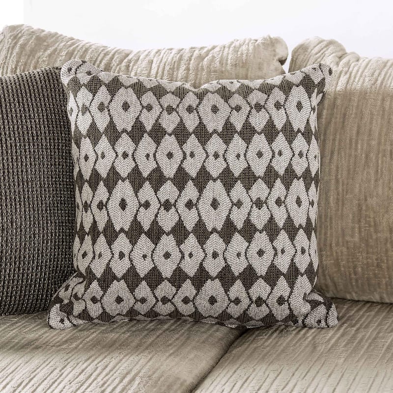 Furniture of America Farrago Cream Chenille L-Shape Sectional with Accent Pillows