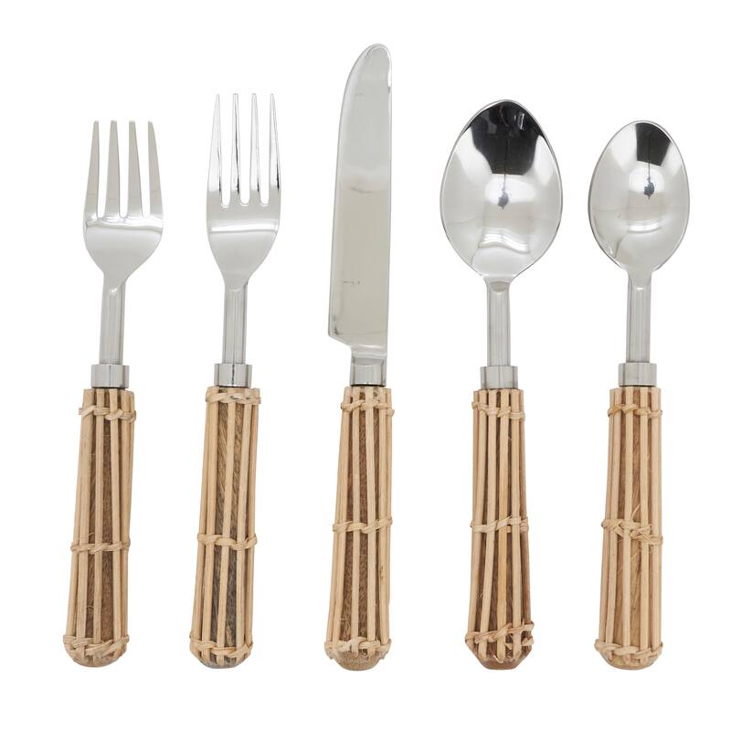 Wicker Handle Flatware Set - Stainless Steel Dining Utensils for Everyday & Entertaining - Service for 1