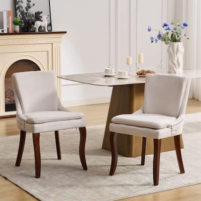 Modern Chenille Dining Chairs with Mid Back and Wood Legs (Set of 2)