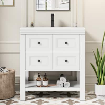 24"/30"/48" Bathroom Vanity With Drop in Sink Drawer Open Shelf