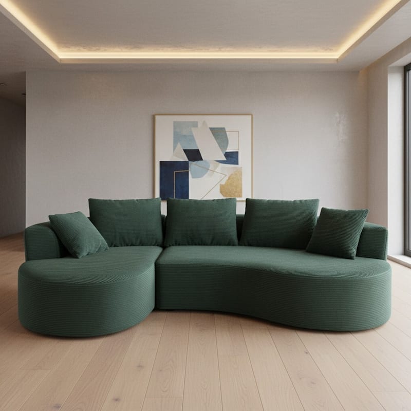 111.55" L-Shaped Corduroy Sectional Sofa, No Assembly Required - Dark Green
