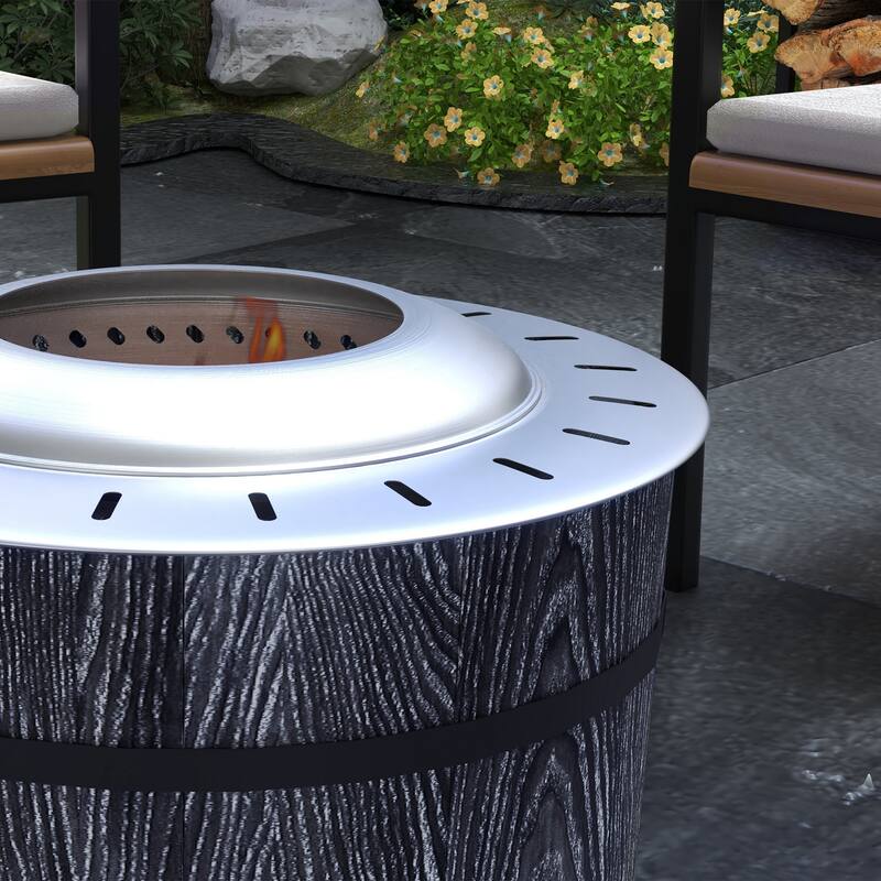 Outsunny Smokeless Fire Pit with Fireproof Mat, 20" Barrel Style Portable Wood Burning Firepit, Low Smoke Camping Bonfire Stove