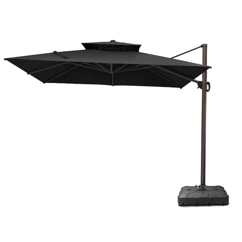 Pellebant Outdoor Patio Cantilever Offset Umbrella 11 ft Double Top - Black-WithBase