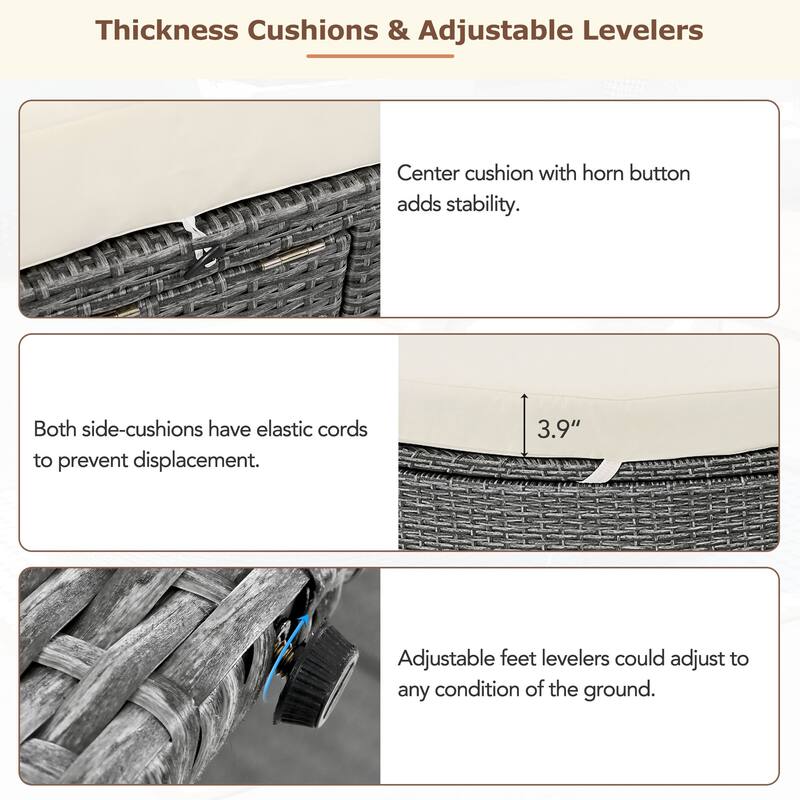 Roomfitters Outdoor Sun Bed Patio 2-Person Daybed with Cushions, Reclining Chaise with Adjustable Backrests