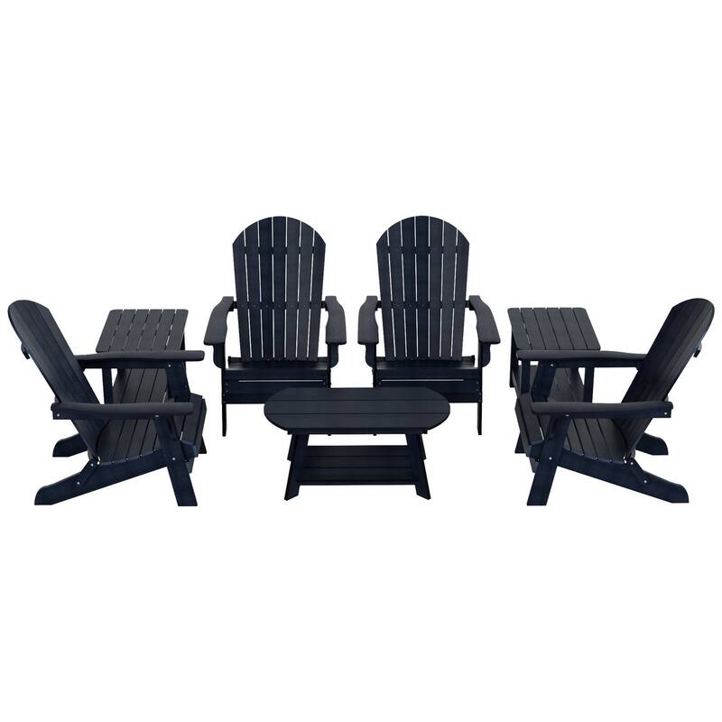 Vineyard HIPS Outdoor Folding Eco-Friendly All Weather Seashell Adirondack Chairs (7-Piece Conversation Set)