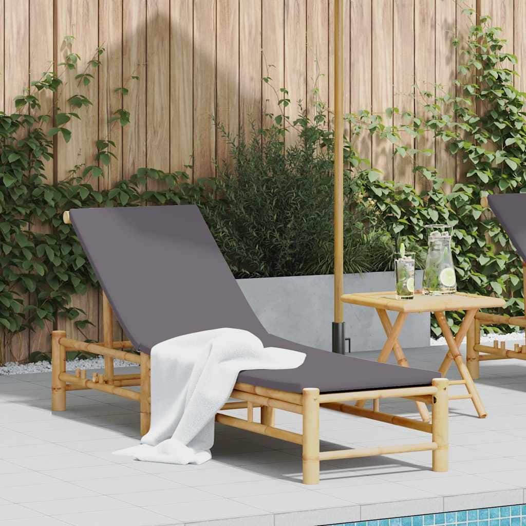 vidaXL Sun Lounger Bamboo, Dark Grey Bamboo, 100% polyester Large - 78.3 x 21.7 x 29.5 in