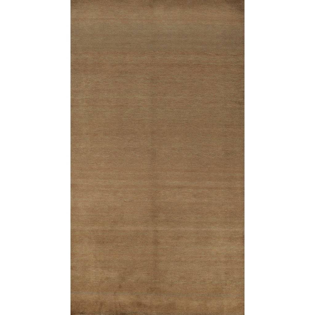 Hand Knotted Oriental 100% Wool Carpet Modern Solid Brown Gabbeh Area Rug - 9' 10'' X 5' 0''