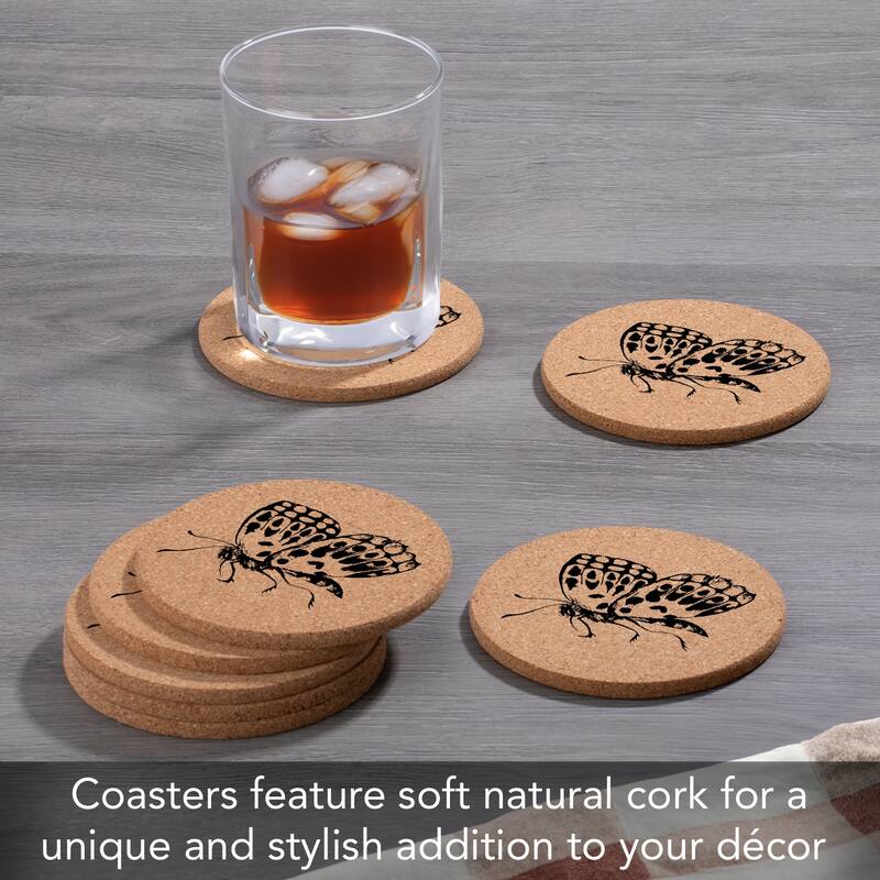 Butterfly 4 Pack Absorbent Cork Coaster Made in The USA 4" Round