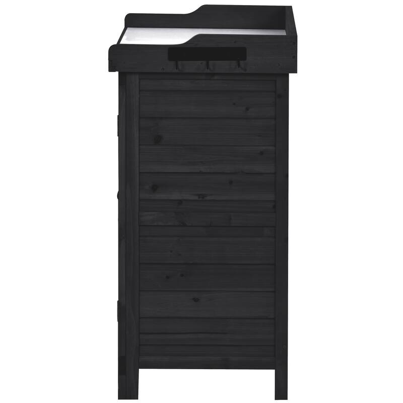 39" Potting Bench Table, Rustic Wood Workstation Storage Cabinet Garden Shed with 2-Tier Shelves and Side Hook
